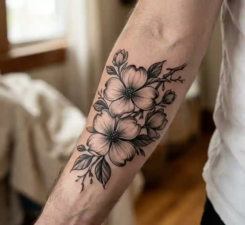 Black and Grey Dogwood Tattoo