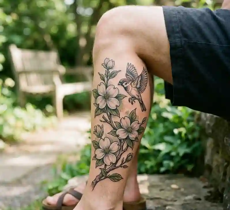Dogwood and Bird Tattoo