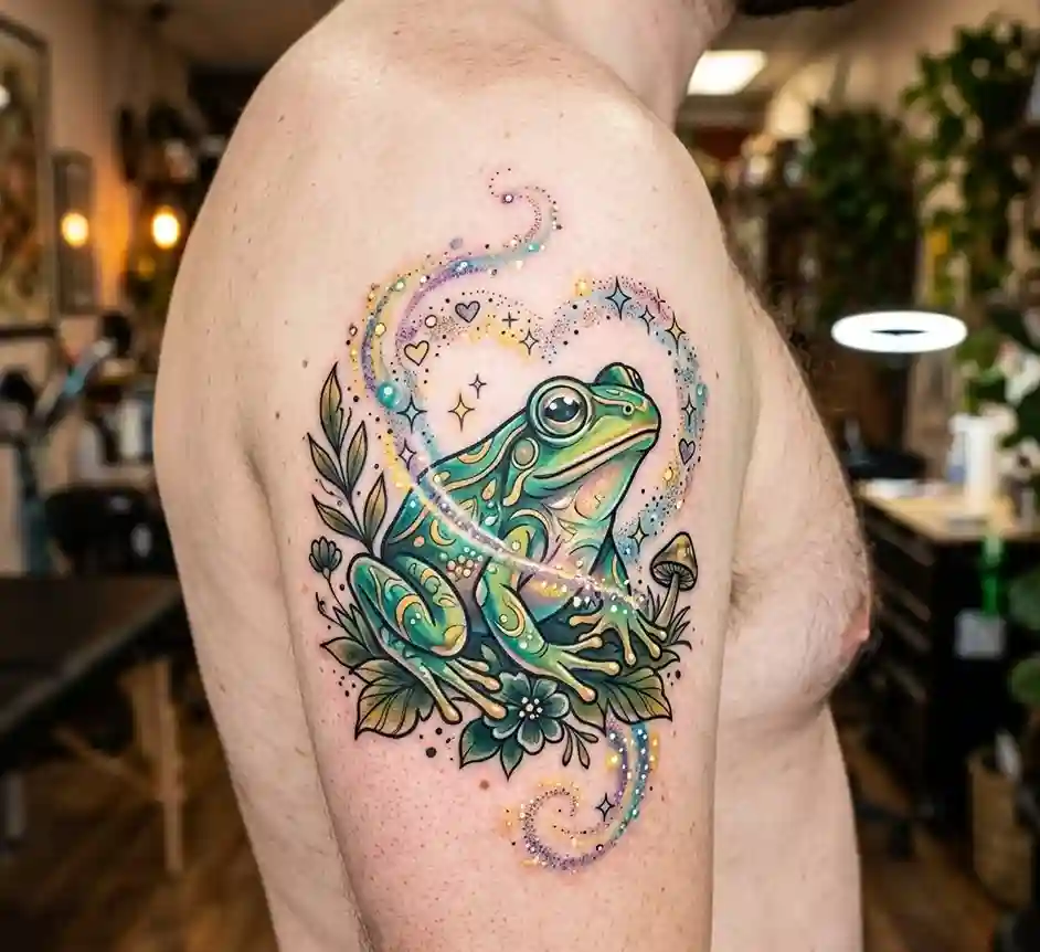 Frog with Magic Sparkles Tattoo