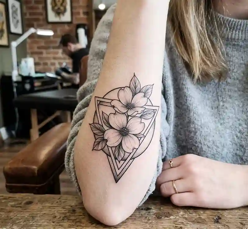 Geometric Dogwood Tattoo