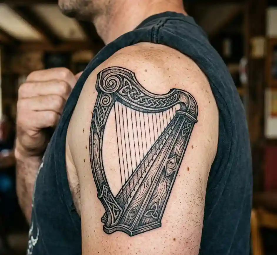 Irish Harp with Ornamental Detailing