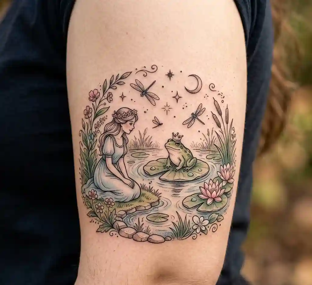 Lily Pad Fairy Tale Scene Tattoo