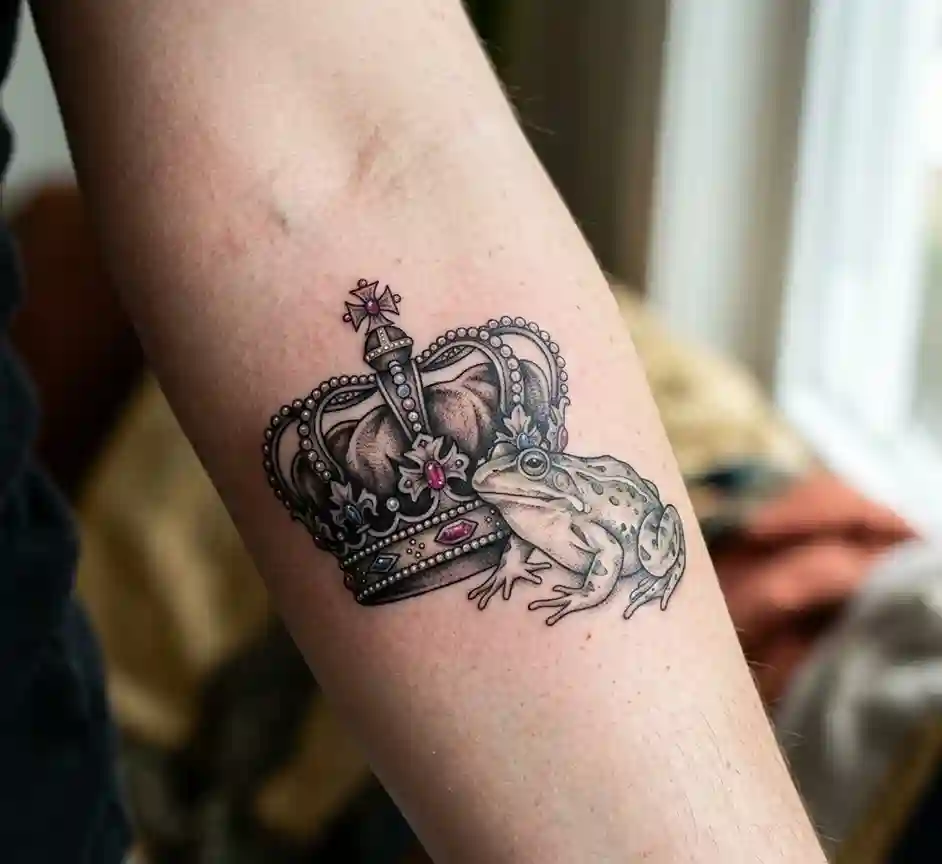 Frog Sitting on Princess Crown Tattoo