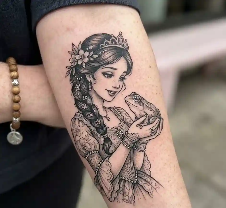 Princess Holding a Frog Tattoo