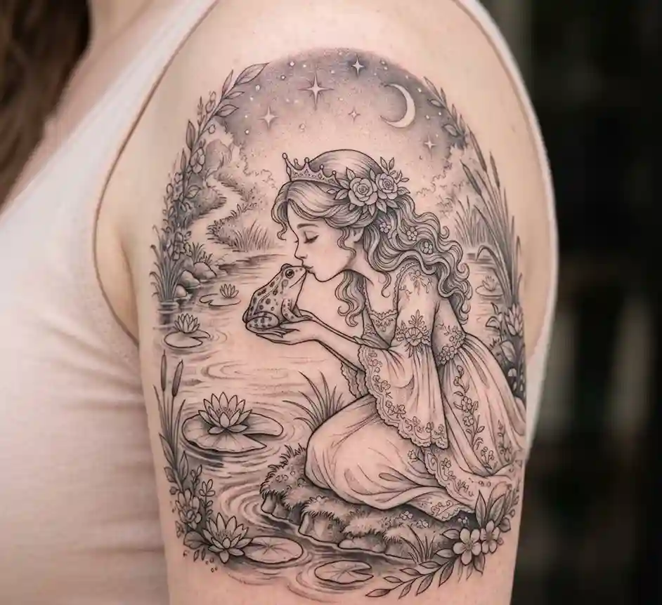 Princess Kissing the Frog Tattoo