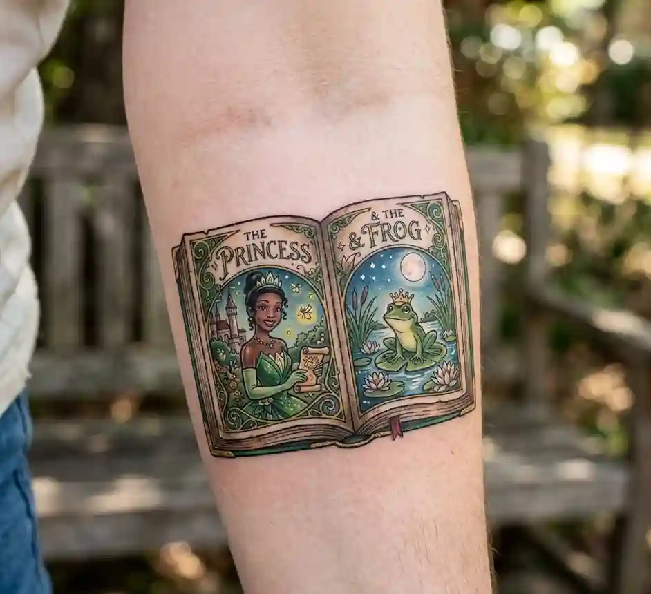 Princess and Frog Storybook Tattoo