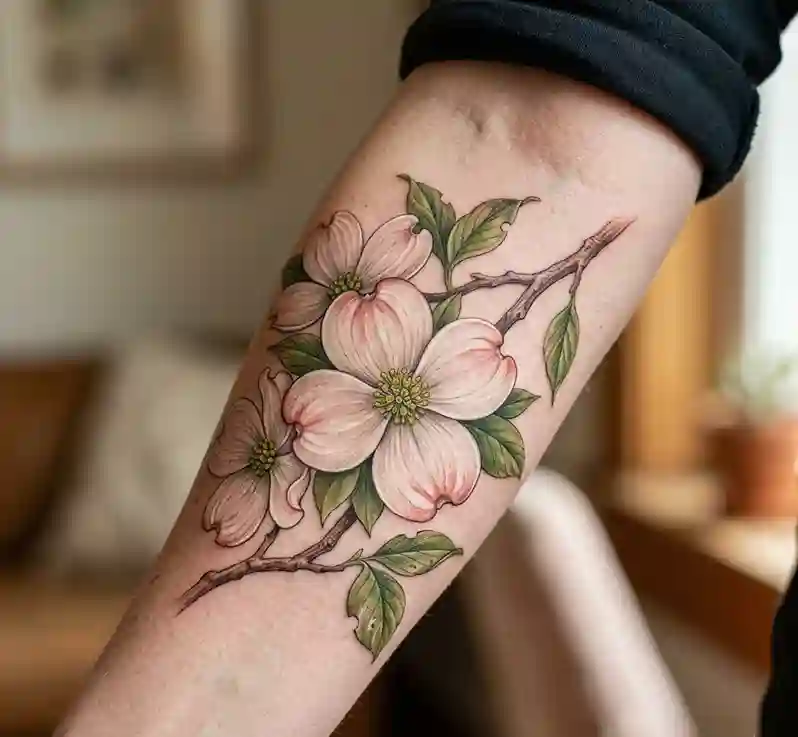Realistic Dogwood Flower Tattoo