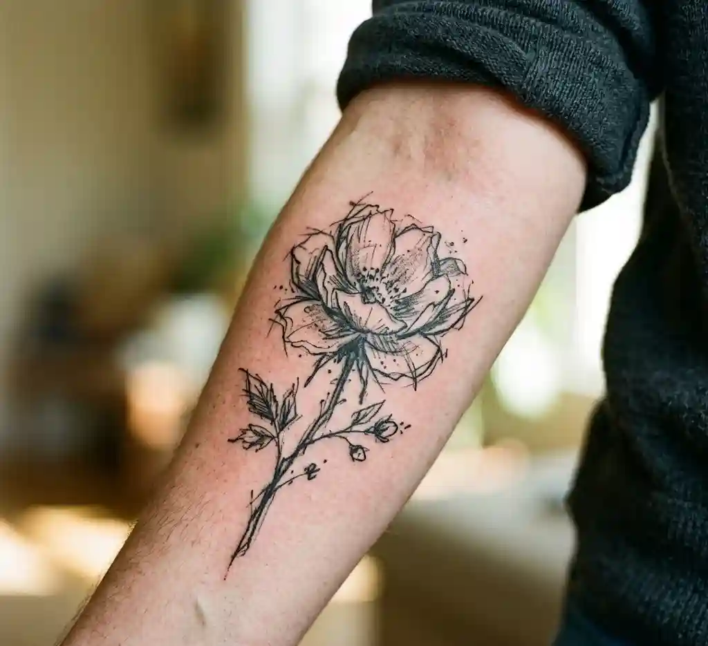 Rough Sketch Flower Tattoo