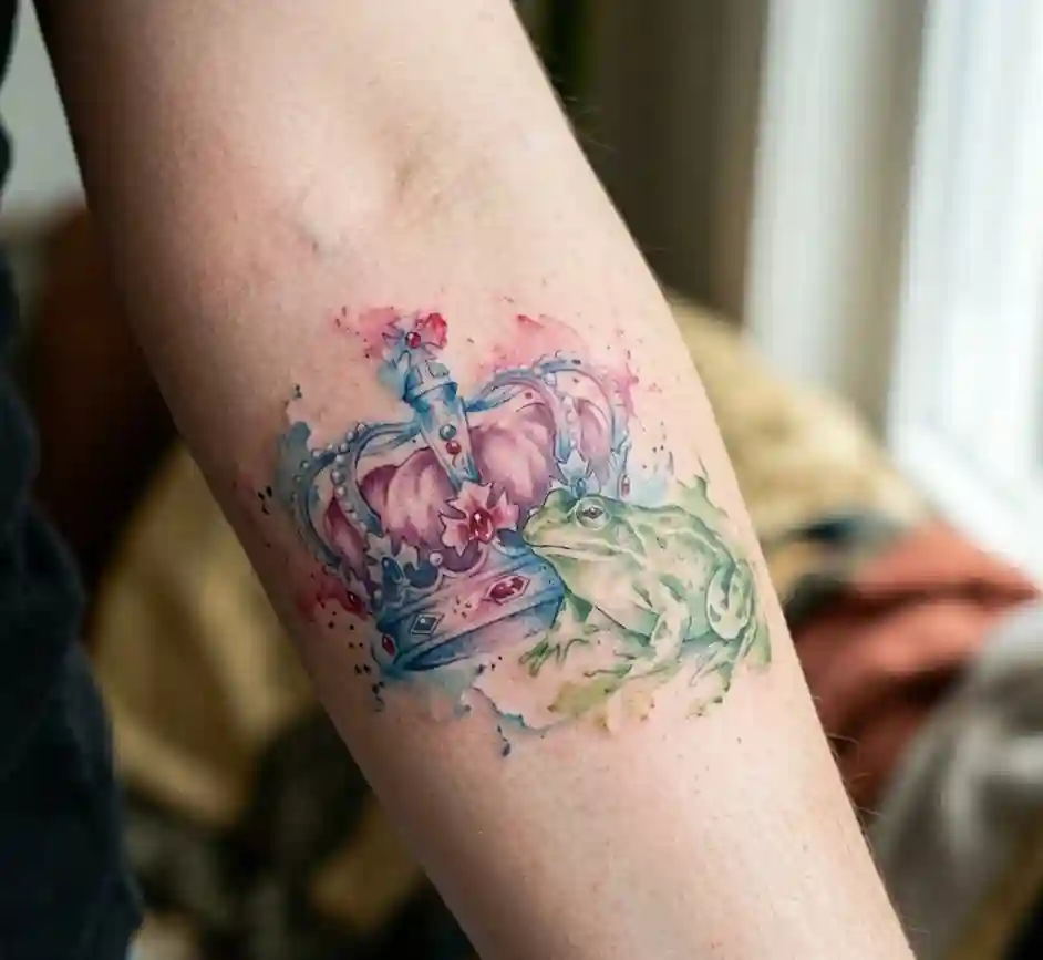 Watercolor Princess and Frog Tattoo